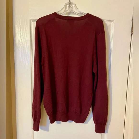 BROOKS BROTHERS Sweater Men's Size L 100% Extra Fine Merino Wool V Neck Burgundy - Picture 3 of 6